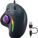 PORLEI Wired Trackball Mouse with RGB Lighting, Ergonomic Thumb Control to Reduce Muscle Strain, 5 Adjustable DPI, Dual USB-C & USB-A Connectivity, Compatible with PC, Laptop, Mac, Windows-Purple