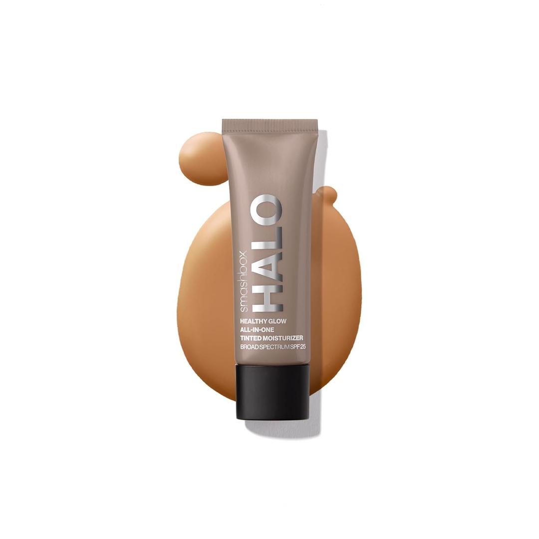 Smashbox Halo Healthy Glow All-In-One Tinted Moisturizer SPF 25 | Hydrating, Long Wearing, Tinted Moisturizer with SPF | Hyaluronic Acid (12-Tan Dark (With Warm Undertone))