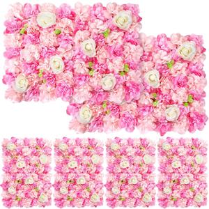 Tigeen 6 Pcs Flower Wall Panels 3D Silk Rose Floral Decorative Faux Flower Wall Background for Wedding Home Decoration Background Shop Party Photo Arrangement(Pink, White,24 x 16 Inch)