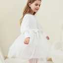 Toddler Girl Tulle Dress Puff Long Sleeves Tutu Dresses with Tie Belt for Princess Brithday Party 1-6T
