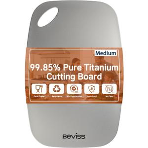 Real 99.85% Pure Titanium Cutting Board 13.66" x 9"- BPA Free, Non-Porous & Durable Kitchen Chopping Board for Meat, Vegetables, Fruits