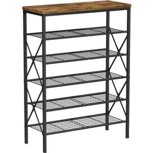 6 Tiers Metal Shoe RackLarge Capacity Shoe Rack Holds 24 Pairs of Shoes, Durable and Stable, Adjustable Metal Shelf Stackable Shoe Shelf for Entryway, Hallway, Living Room, Closet (27.8" x 10.8" x 39.2", Rustic Brown)