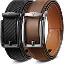BULLIANT Men Ratchet Belt 2 Pack, Click Sliding Leather Belt Adjustable for Gift Men Dress Casual Jeans 1 3/8,Cut for Fit