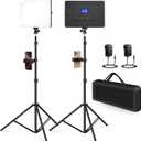 Kmasic 2 Pack Led Video Light Kit, 4000mAh Rechargeable Lithium Battery, Light Panel 2500k-8500k 2200Lux 79 inches Light Stand for Studio Photography Light Video Recording Game Live Streaming