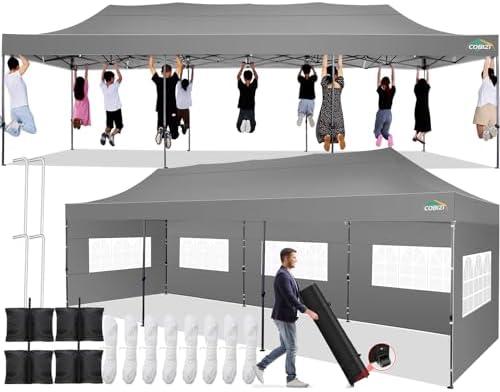 COBIZI 10x30 Pop up Canopy Tent 10x30 Canopy with 8 Sidewalls Waterproof Heavy Duty Commercial Canopy Tent for Parties Outdoor Tent Garden Gazebo Tent, Carry Bag with Wheel(10x30ft, White)