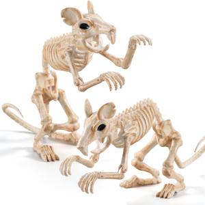 JOYIN 2 PCS Rats Skeleton Halloween Decoration 11 Inch Long Small Animal Skeleton Plastic Mouse Bones for Yard Garden Lawn Patio Graveyard Haunted House Halloween Party Favors Decor