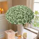 50 PCS Green Roses Artificial Flowers, Fake Roses with Stem Realistic Silk Roses for DIY Wedding Bouquets Tables Centerpieces Arrangements Baby Shower Birthday Home Decor Valentine's Day Gift for Her