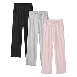 Wenouy 3 Pack Womens Cotton Pajama Pants Lightweight Soft Loose Casual Lounge Pants Pajama Bottoms PJ Sleepwear with Pockets XX-Large, Black, Light White Grey, Light Pink