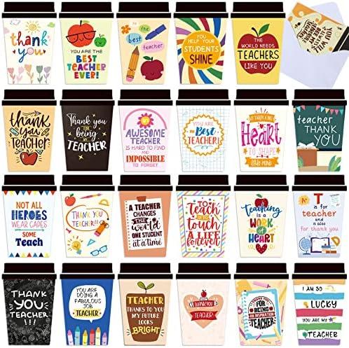 Outus 48 Pack Teacher Thank You Cards Employee Appreciation Coffee Cup Cards Printed with Envelopes for Admin Assistant Day Coworker Teachers Team Staff Office School Favors(Teacher Style)