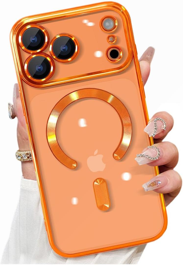 Clear Case for iPhone 17 Pro Case Magnetic, Compatible with MagSafe Built-in Camera Lens Protector Soft Slim Shockproof Phone Case Cover for iPhone 17 Pro 6.3" - Orange
