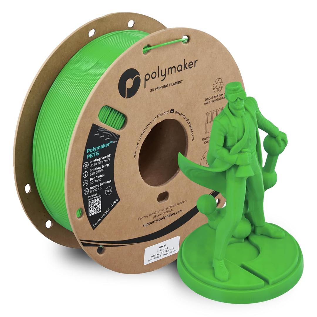 Polymaker PETG Green 3D Printer Filament 1.75mm 1kg, High Speed PETG up to 300mm/s, High Strength New Formula, Excellent Layer Adhesion, Warp Free, Compatible with Most 3D Printers