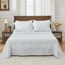 kingrest 100% Cotton Cal King Sheet Set - 4 Piece Lightweight & Cooling Bed Sheets, 16 Inch Deep Pocket, Breathable Percale Bedding, Soft & Durable Luxury Sheets (Blue Flower)