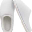 ONCAI Women's House Slippers, Cushion Memory Foam Waffle Upper Home Comfortable Warm Winter Cozy Soft Lightweight Indoor Best House Shoes Non-slip Rubber Sole US Size 5-11 (White)