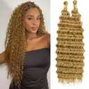 Eerya Long Curly Braiding Hair 18 Inch 2 Packs Honey Blonde Ocean Wave Crochet Hair for Black Women Deep Wave Braiding Hair for Boho Braids (18 inch, #27)