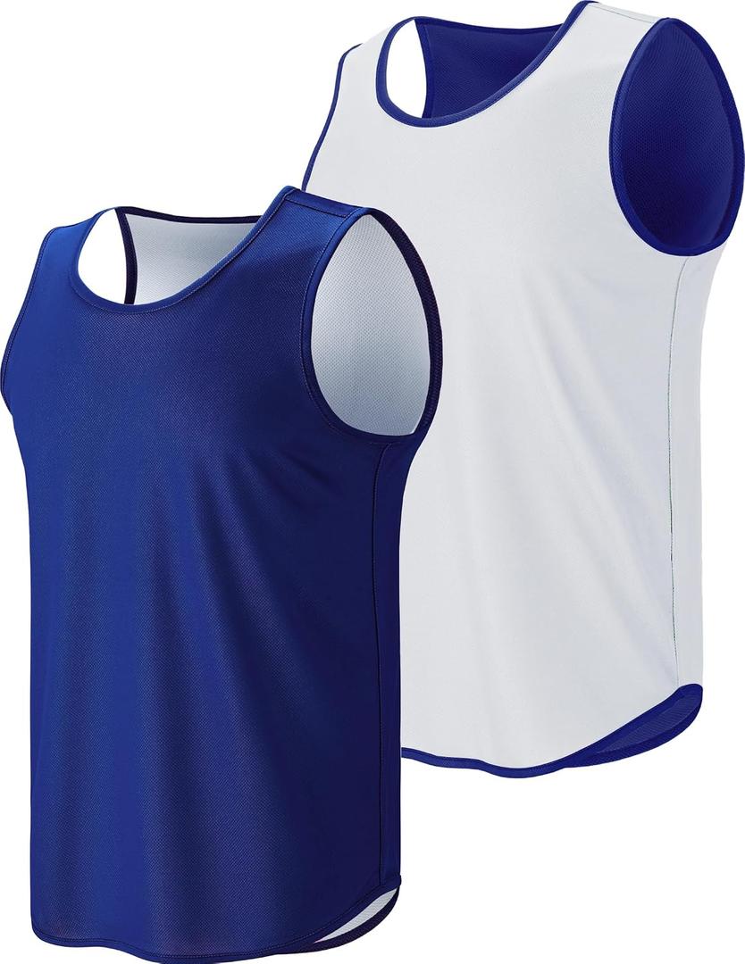 Liberty Pro Men's Lightweight Reversible Rec Tanks, Mesh Basketball Jerseys Athletic Quick Dry Shirts Team Scrimmage Uniforms (Navy/ White, Large)
