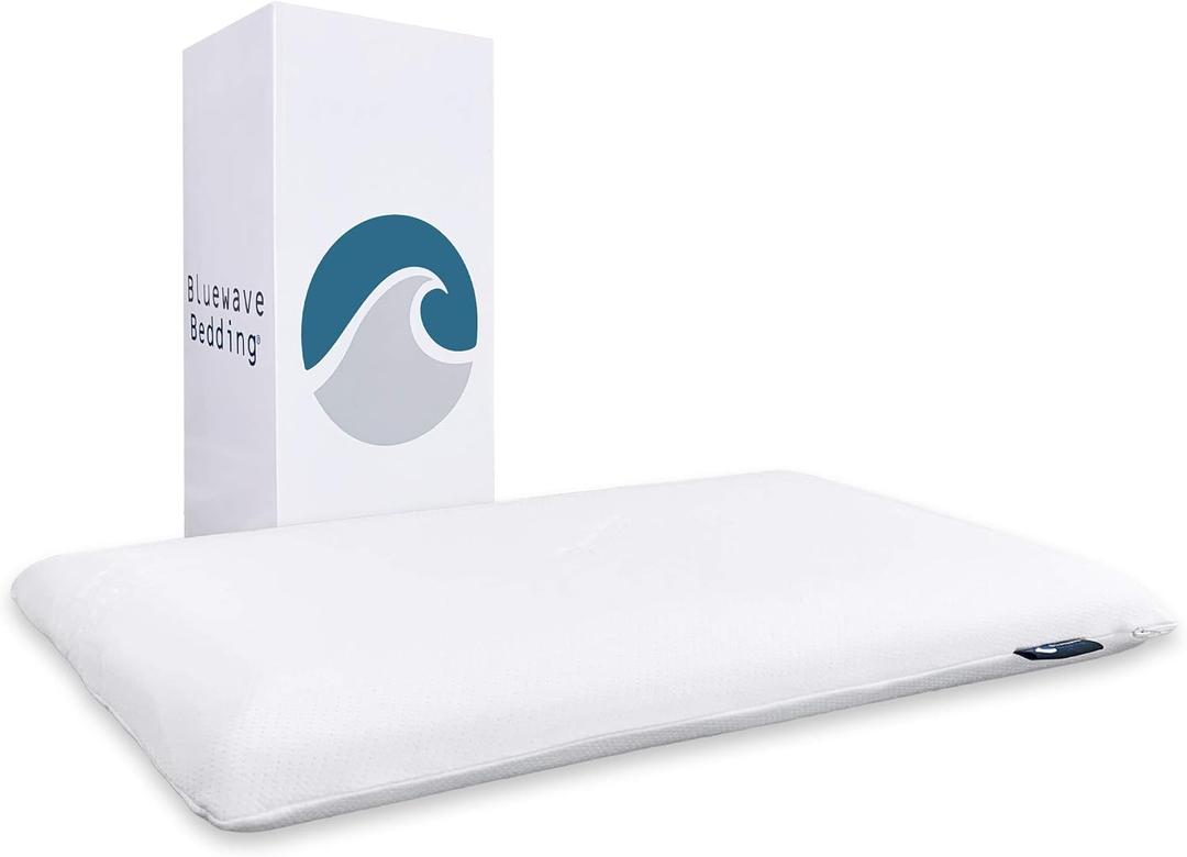Bluewave Bedding Hyper Slim Gel Memory Foam Pillow for Stomach and Back Sleepers - Thin, Flat Design for Cervical Neck Alignment and Deeper Sleep (2.25-Inches Height, Standard Size)