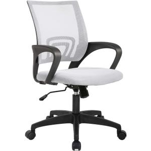BestOffice | Ergonomic Office Chair | Mid-Back Swivel Desk Chair | Breathable Backrest & Lumbar Support | Adjustable Height | Sponge Seat | Rolling Wheels | White | for Adults & Women