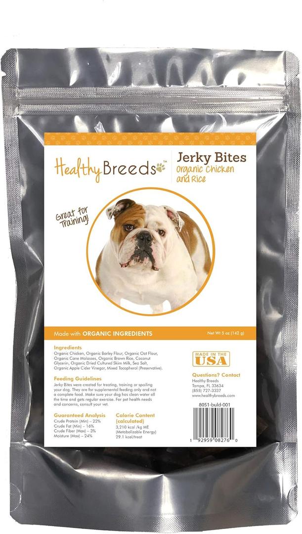 Healthy Breeds Bulldog Jerky Bites Chicken & Rice Recipe Dog Treats 5 oz