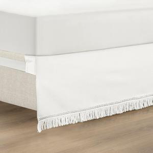 Lush Decor Boho Fringe 15-Inch Tailored Drop Easy Fit Bed Skirt King Size Single 78" W x 80" L +15" Pure White - King Bed Skirt - Wrap Around Bed Skirt