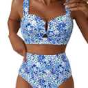 Herseas Women's 2 Piece U Wire Cutout Bikini Sets Floral Print High Waisted Swimsuit 2026 Summer Beach Swim Bathing Suit (X-Large)