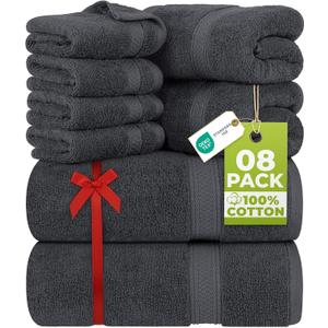 Utopia Towels 8 Piece Luxury Towel Set  Majestic Plush, Super Absorbent & Quicker-to-Dry, Thick 100% Ring Spun Cotton Towels for Bathroom, Spa & Hotel  2 Bath, 2 Hand, 4 Washcloths, Grey