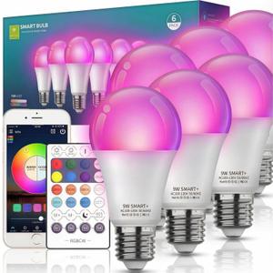 Smart Light Bulbs 6Pack with Remote, Color Changing Light Bulbs Work w/Alexa Google Home, 9W A19 E26 800LM Colored LED Bulb, 2.4GHz Only, 50+ DIY Scenes, App & Voice Control WiFi Light Bulbs
