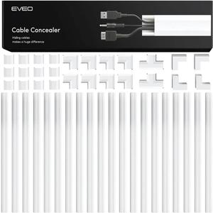 EVEO Cord Hider - 300 Cord Cover Wall Cable Hider, Cable Concealer, Wire Hiders for TV on Wall. Cable Management, Cord Hider Cable Raceway Wire Covers for Cords -18X (L17 W0.95 H0.5) - Medium - White