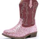 Blikcon Kids Cowboy Boots Girls Mid Calf Western Cowgirl Boots Side Zipper (Toddler/Little Kid/Big Kid) (Pink)