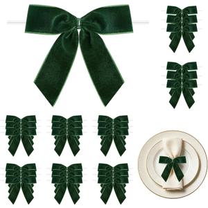 24 Pcs Green Small Velvet Twist Tie Bows, Velvet Ribbon Bows with Clip for Gifts Bag, Gift Wrapping, Crafts, DIY Treat Bags, Home Decor 1" W,3.5 x 3.5 inch