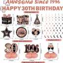 Kuxriox 11Pcs 30th Birthday Decorations Kit for Women, Rose Gold Happy 30th Birthday Banner, Awesome Since 1996 Centerpieces Swirls Party Supplies, Thirty Bday Banner Ceiling Table Topper Sign