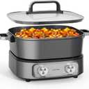 6-Quart Electric Skillet, Hot Pot | Non-Stick PFOA-Free Ceramic-Coated Pot, 1600W, Timer & 3 Power Settings for Steak, Egg, Ramen, Nonstick Pot