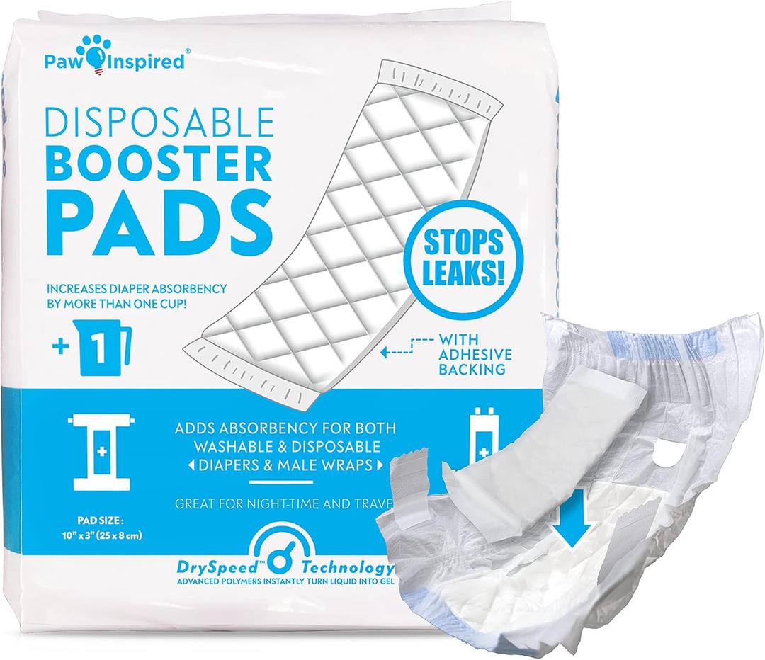 Paw Inspired Dog Diaper Pads | Booster Pad Inserts for Female and Male Washable and Disposable Dog Diapers and Belly Bands | Adds Absorbency, Stops Leaks (30 Count)