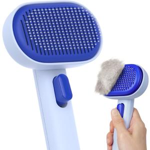 aumuca Skin Friendly Self-Cleaning Slicker Brush for Dogs & Cats, Gentle Pet Grooming Tool for Shedding & Deshedding, Efficient Hair Remover for Long & Short Haired Pets (Blue)
