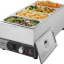 VEVOR Commercial Food Warmer, 1500W Electric Stainless Steel Steam Food Warmer, Fast Heating Countertop Buffet Bain Marie with Four 1/3 Size Food Pans, for Catering, Restaurants, Parties & Buffets