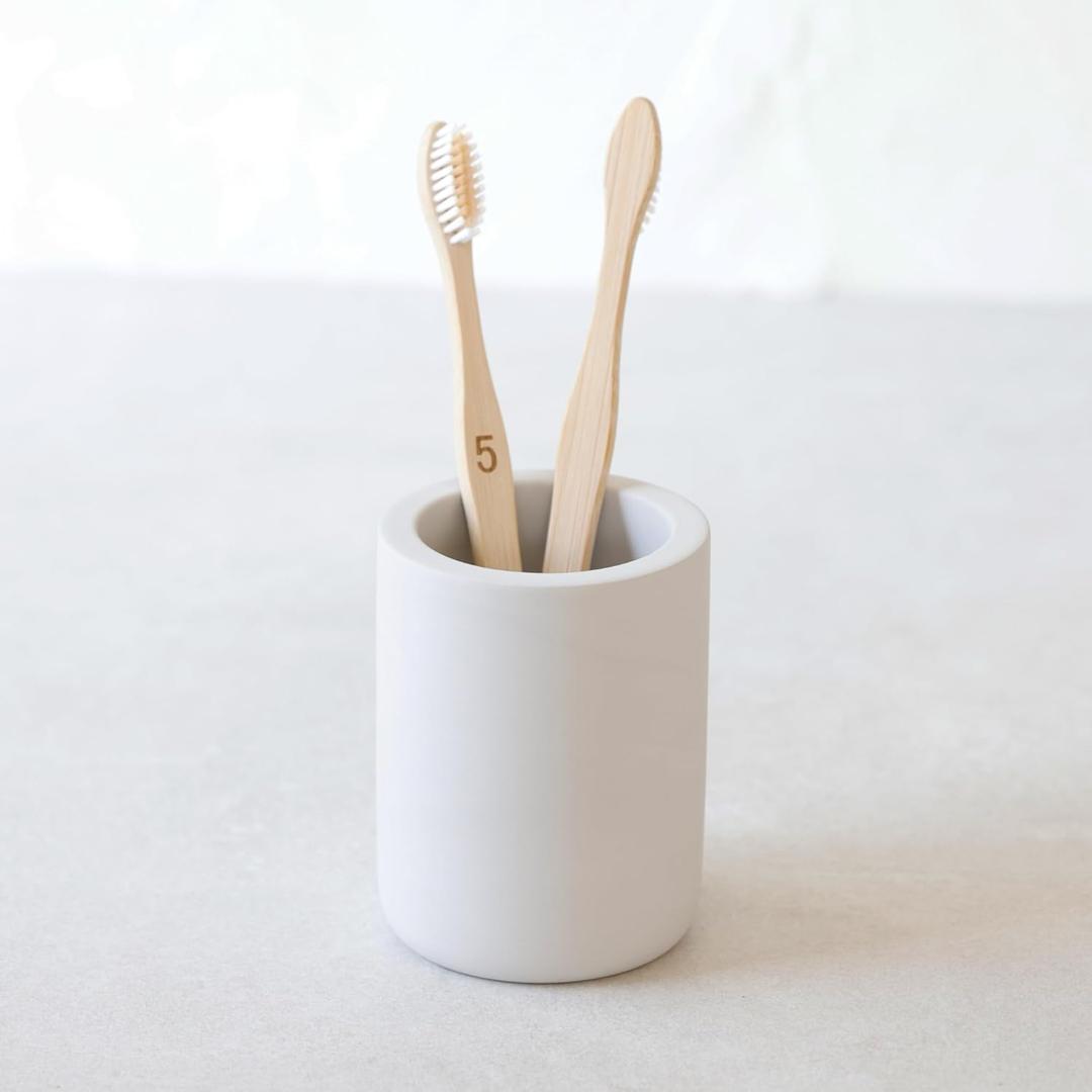 Selegna Drying Stone Toothbrush Holder, Diatomite Toothbrush Holders for Bathroom, Quick Drying Electric Toothbrush & Toothpaste Holder Cup, Diatomaceous Earth Bathroom Sink Organizer (Light Grey)