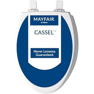 AMayfair Cassel Slow Close Toilet Seat, Easy Clean, Non Slip Premium Wood Seat, Easy Install, Made in USA, Elongated, White