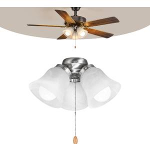 VEVOR Ceiling Fan Light Kit, Three-Light 3000K 750lm Fan Light Kit with Pull Chain, Replacement Fixture for Living Room, Bedroom, Dining Room, Home Decor, Cloud White Glass & Brushed Nickel Finish