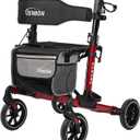 Rollator Walker for Seniors/Adults Foldable in Two Directions Rolling Walker with Seat 330 lbs Capacity 4 Big 8 inch Wheels Hand Grips Adjustable Height Lightweight Aluminum Walker 7204(Red)