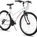 HILAND Bamcbase Womens Mountain Bike, 24 26 Inch 18 Speeds Hybrid Commuter Bicycle for Adults, Sport Hardtail Trail MTB (white)