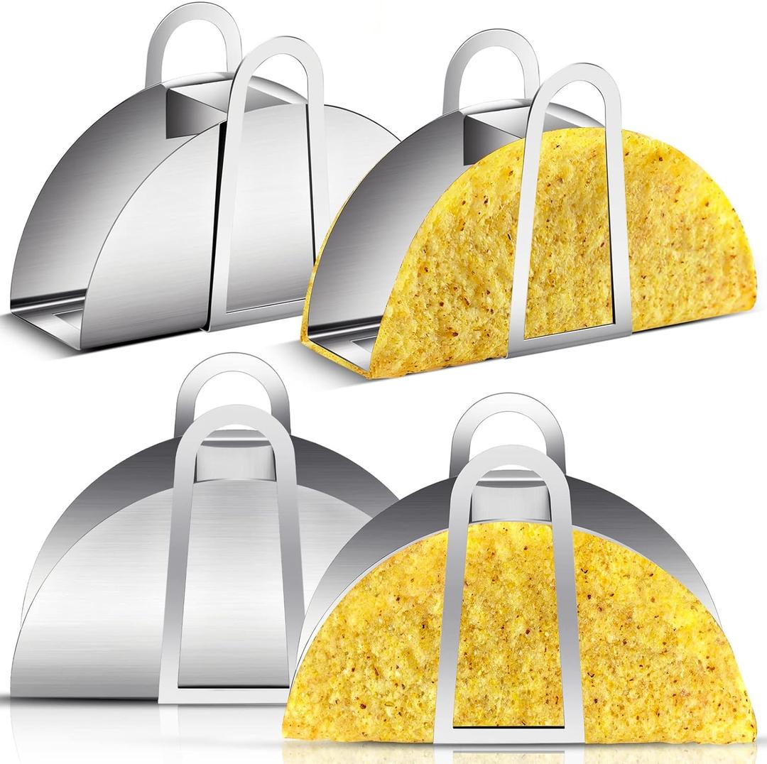 4 Pack Stainless Steel Taco Shell Mold Taco Shell Holder Stands Corn Tortilla Shaper for Frying Crispy Maker for Baking Fryer Air Frying Make Crispy Flat Kitchen Cooking Tools