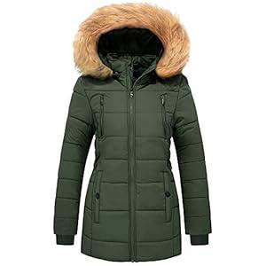 FARVALUE Womens Water Resistant Winter Coat Thicken Puffer Jacket Warm Quilted Parka Padded Windbreaker with Removable Hood Army Green Medium