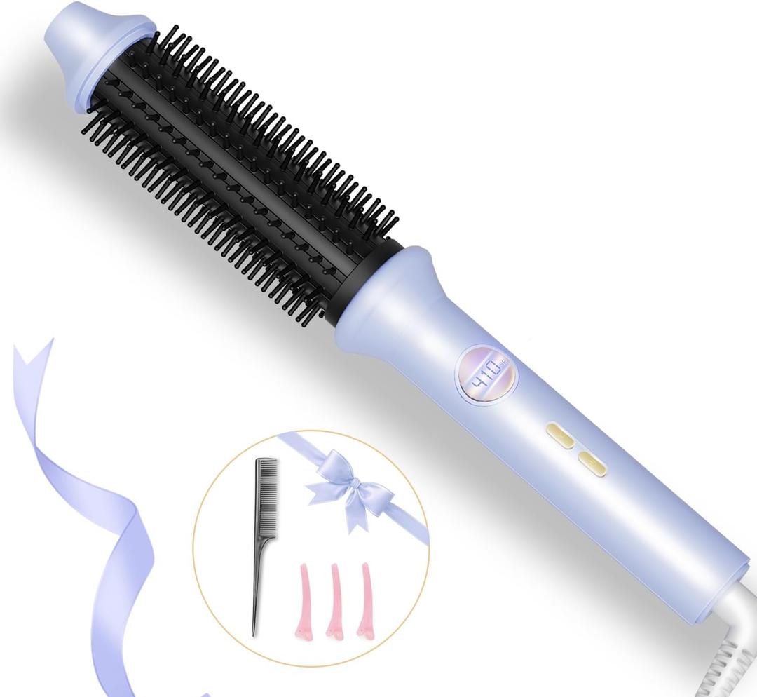 Thermal Brush, 1.26 Inch Curling Iron Brush with 10 Adjustable Heat Settings, Dual Voltage for Travel, Easy to Create Curling, Smooth Hair, Less Frizz (Blue)