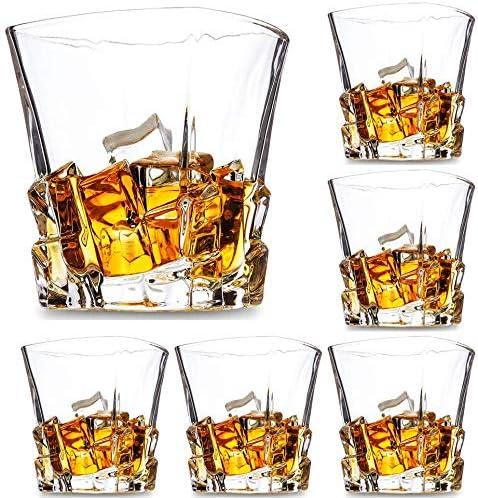 Premium Crystal Whiskey Glasses Set of 6 Large Lead-Free Crystal Glass Tasting Cups Scotch Glasses Tumblers for Drinking Irish Whisky Bourbon Tequila (Ice Cube, 6 * 9.6 oz)