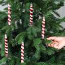 Soulchen 6 Pcs Candy Cane Striped Clip-on Candle Ornaments for Christmas Tree Vintage Retro Glass Frosted Taper Glittery Candle Stick Christmas Tree Ornaments for Holiday Decor
