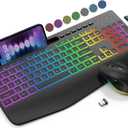 Wireless Keyboard and Mouse Combo, 9 Backlit Effects, Wrist Rest, Phone Holder, 2.4G Lag-Free Ergonomic Keyboards, Rechargeable Silent Cordless Set for Computer, Laptop, PC, Mac, Windows -SABLUTE (Classic Black)