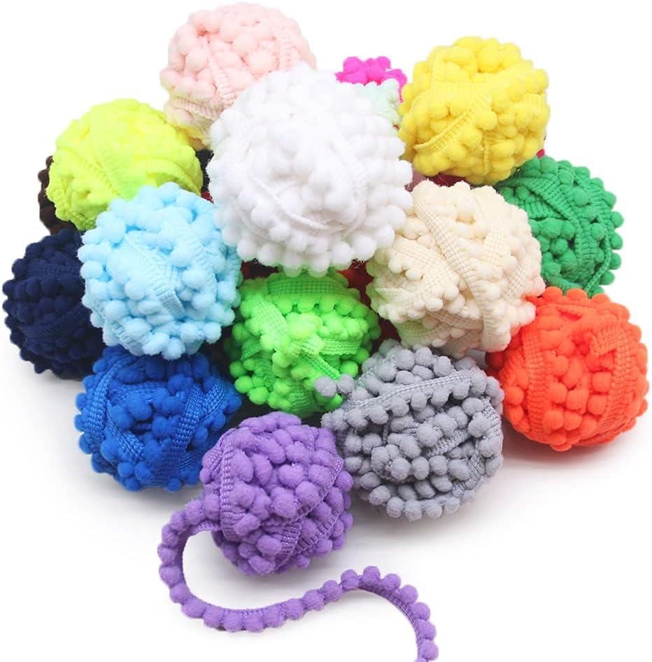 SEMINI 40 Yards Mix Color Mini Pom Pom Trim Ball Fringe Ribbon Tassel DIY Sewing Accessory Lace for Home Party Decoration