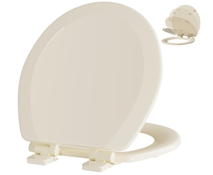 Angol Shiold Slow Close Wood Toilet Seat（Bone, Round 16.5''）