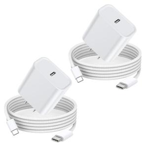 iPhone 16 15 Charger Fast Charging, 2Pack 20W USB C Wall Charger Blocks Adapter Cube with Fast Charging USB C Cable Quick Charge Cord for iPhone 16/16 Plus/16 Pro/16 Pro Max/16e/15/15 Pro Max/iPad Air (Woven)