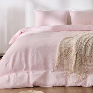 Pink Duvet Cover Queen Size, 100% Sandwashed Cotton Soft Queen Duvet Cover Set 3 Pieces with Zipper Clousre & Corner Buttons (Pink, Queen 90 x 90)
