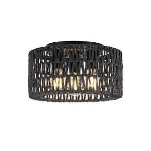 Rattan Ceiling Light Fixture, 3Light Bohemian Modern Woven Ceiling Light, Black Boho Flush Mount Ceiling Light for Bedroom Living Room Dining Room, Bulb Not Included